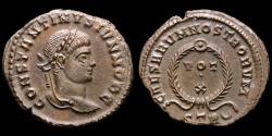 Ancient Coins - Constantine II as Caesar - AE Follis. Trier 323-324 AD. - CAESARVM NOSTRORVM, laurel wreath around VOT X.