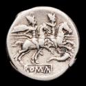 Ancient Coins - Roman Republic - Anonymous silver denarius (Cornucopiae Series). Rome, 207 BC. The Dioscuri / Cornucopiae.