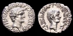 Ancient Coins - Mark Antony and Octavian Silver Denarius, Military mint, M. Barbatius Pollio 41 B.C. - Double bust.