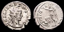 Ancient Coins - Gallienus. Silver antoninianus, Colonia Agrippinensis, 257/8 AD. - VICT GERMANICA Victory treading down captive.
