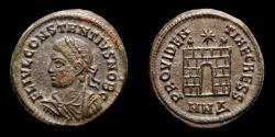 Ancient Coins - Constantius II (Caesar, 324-337). Æ Bronze Follis. Nicomedia. - PROVIDENTIAE CAESS / MNΔ. Camp gate