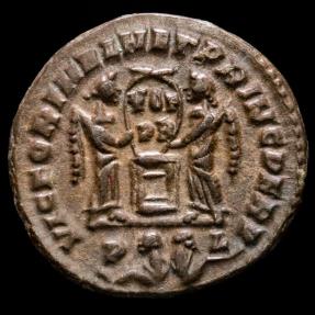 Ancient Coins - Constantine II. AD 316-337. Lugdunum Follis Æ. Latin legend. - VICTORIAE LAETAE PRINC PERP, two Victories holding shield.