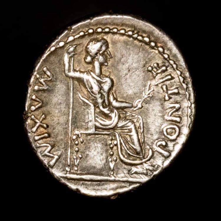 TIBERIUS. Silver Denarius. 36-37 AD Lugdunum. - PONTIF MAXIM. Livia.