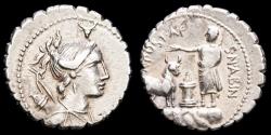 Ancient Coins - A. Postumius A.f. S.n. Albinus. - Silver Denarius serratus. Rome 81 B.C. - A•POST A F - S•N•ALBIN Sacrificial bull, altar.