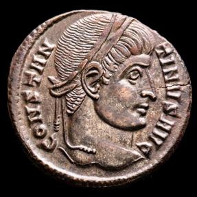 Ancient Coins - Constantine I, Æ Bronze Follis. Ticinum AD 321. - D N CONSTANTINI MAX AVG, VOT • XX ◡ in wreath. TT in exergue.