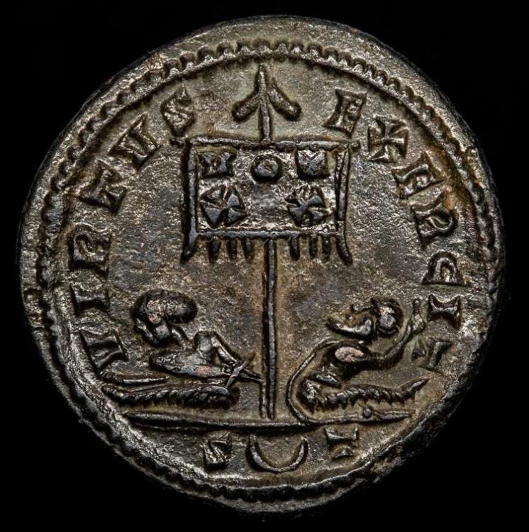 Constantine 310 337 A D Ae Bronze Follis Ticinum Virtvs Exercit Vot Xx S T Standar And Captives