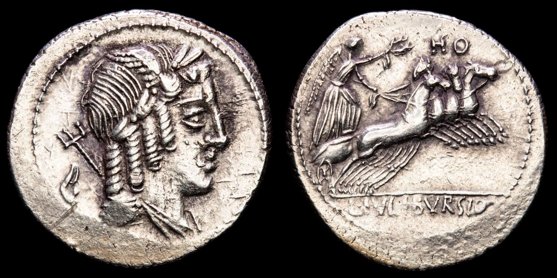 L. Julius Bursio - 85 BC. Rome. Silver denarius. - Victory