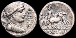 Ancient Coins - L. Farsuleius Mensor. Silver denarius. Rome, 75 B.C. - Libertas MENSOR / Roma in biga right - XCVIII.