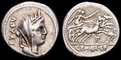 Ancient Coins - C. Fabius C.f. Hadrianus. Silver denarius, Rome, 102 B.C. - Cybele / Victory in biga •P, stork before.
