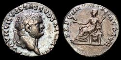 Ancient Coins - Titus. (A.D. 79-81.) Silver denarius. Rome. TR P VIIII IMP XIIII COS VII P P, Ceres seated left, holding corn-ears, poppy and torch.