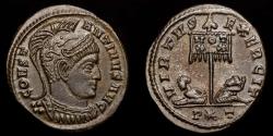 Ancient Coins - Constantine I (307-337 AD) Æ Follis. Ticinum, AD 319-320. - VIRTVS EXERCIT, two captives at foot of standard.
