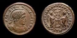 Ancient Coins - Constantine I (AD 306-337) Bronze Follis, Trier. - VICTORIAE LAETAE PRINC PERP / STR two Victories.