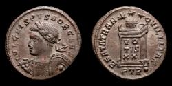 Ancient Coins - Crispus (317-326 A.D.) Bronze follis, Trier mint, (A.D. 321) - BEATA TRAN-QVILLITAS / PTR• Globe set on altar.