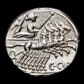 Ancient Coins - Roman Republic - C. Curiatius f. Trigeminus AR denarius, Rome, 142 B.C. - Juno, crowned by Victory.
