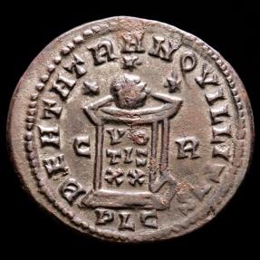 Ancient Coins - Crispus, as Caesar AD 316-326. Bronze Follis.Lugdunum. - BEATA TRANQVILLITAS, globe set on altar inscribed VOTIS XX