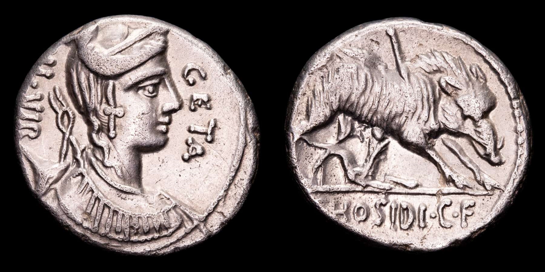 daidarosページ C. Hosidius C. f. Geta, silver denarius - Rome mint, 68 B.C. - III