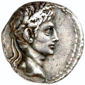 Augustus. AR denarius. Colonia Patricia 19-18 B.C. - Two laurel ...