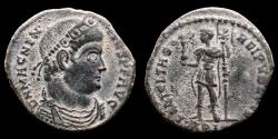 Ancient Coins - Magnentius (350 - 353 A.D.) Bronze maiorina, Lugdunum. - FELICITAS REIPVBLICE / RPLG Emperor holding Victory and labarum.