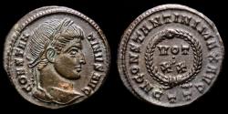 Ancient Coins - Constantine I (307-337 A.D.) Æ Bronze Follis. Ticinum AD 321. D N CONSTANTINI MAX AVG, VOT • XX in wreath. TT in exergue.