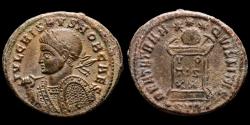 Ancient Coins - Crispus (317-326 A.D.) Bronze follis - Trier, (A.D. 321). BEATA TRAN-QVILLITAS / •STR• Globe set on altar.