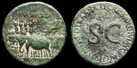 Tiberius, AD 36-37. Divus Augustus, Rome. Æ Sestertius - Quadriga of ...