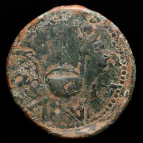 Ancient Coins - Roman Hispania - Augustus times (27 BC-14 AD) Bronze sestertius (42.33 g.) Gades (Cádiz). - Simpulum, around legend: TI CLAVDIVS NERO.