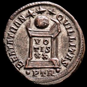 Ancient Coins - Constantine I (310-337 A.D.) Æ Bronze Follis. Trier. - BEATA TRANQVILLITAS, altar inscribed VOTIS XX.