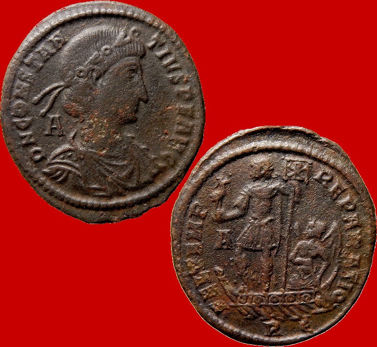 Roman Empire - Constantius II (337-361 A.D.) bronze maiorina (6,48 g. 23  mm.) from Rome mint, 348-350 A.D. FEL TEMP REPARATIO, Emperor on galley. A  /R 