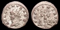 Ancient Coins - Gallienus (253-268 A.D.) Silvered antoninianus - Antioch, AD 256-259. - PAX FVNDATA, two German captives bound and seated facing outward on either side of trophy.