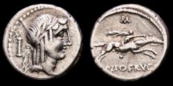 Ancient Coins - L. Calpurnius Piso L.f. L.n. Frugi. Silver denarius. Rome, 90 B.C. - bow and quiver, Apollo / M - Horseman right with palm.