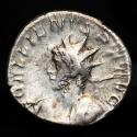 Ancient Coins - Roman Empire - Gallienus, (253-268 A.D.) Silver antoninianus. Cologne, 258-259 A.D. DEO MARTI. Mars standing in temple.