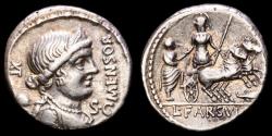 Ancient Coins - L. Farsuleius Mensor. Silver denarius. Rome, 75 B.C. - XI Libertas MENSOR / Roma in biga - scorpion.