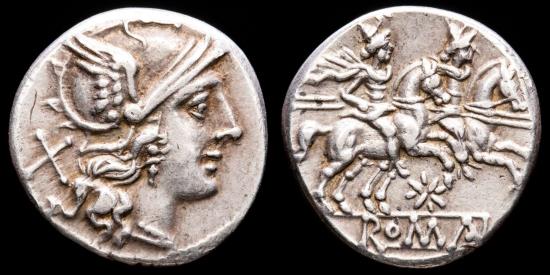 Anonymous Star Series Silver denarius, Rome, 206-195 BC. The Dioscuri ...