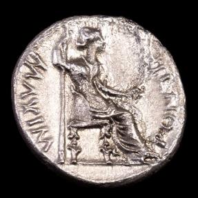 Tiberius, AD 14-37. Silver denarius. Lugdunum. - PONTIF MAXIM Livia ...