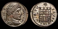 Ancient Coins - Constantine I, (307/310-337 AD). Follis (Silvered Bronze) Arelate, 327-328. -  VIRTVS AVGG / S - F / ARLP Campgate with open doors.