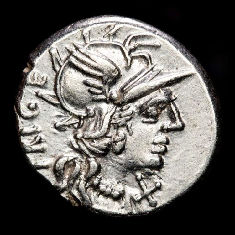 Ancient Coins - Roman Republic - C. Curiatius f. Trigeminus AR denarius, Rome, 142 B.C. - Juno, crowned by Victory.