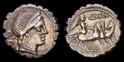 Ancient Coins - C. Naevius Balbus. Silver denarius. Rome 79 B.C. - Victory driving triga; C•NAE•BALB - C⊥XXXX.