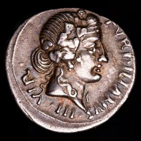 Augusto / P. Petronius Turpilianus. AR Denarius 19 B.C. Liber III VIR