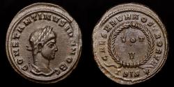 Ancient Coins - Constantine II - Bronze Follis, Siscia 320-321 AD. - CAESARVM NOSTRORVM, VOT-V within wreath.