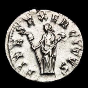 Ancient Coins - Philip I. Arabs (244-249 AD). AR Antoninianus, Rome. - FIDES EXERCITVS, Fides, holding vexillum and standard.