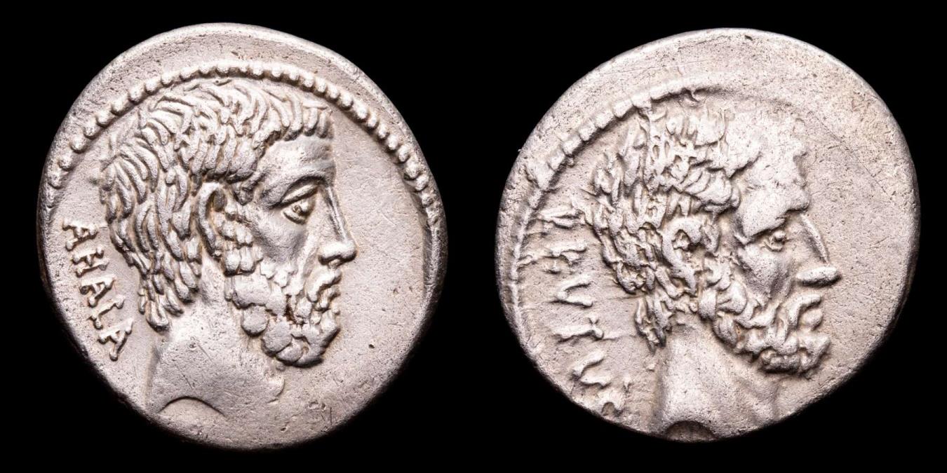 M. Junius Brutus. Silver denarius. Rome, 54 B.C. Head of C. Servilius