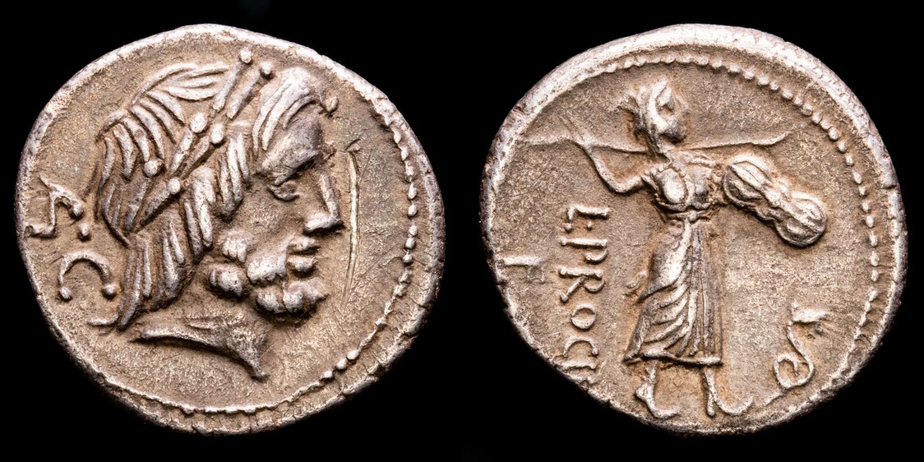 L. Procilius, Procilia. Silver denarius. Rome, 80 BC. - Jupiter
