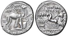 Ancient Coins - The Roman Republic. M. Aemilius Scaurus and P. Plautius Hypsaeus. AR Denarius (4.00gr), ca. 58 BC. Rome mint.