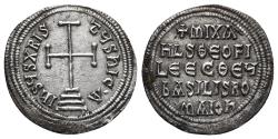 Ancient Coins - MICHAEL II THE AMORIAN with THEOPHILUS (820-829 AD). AR, Miliaresion. Constantinople.