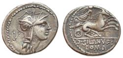 Ancient Coins - Roman Republic - D. Junius L.f. Silanus silver denarius (3.83 g. 19 mm.) minted in Rome, 91 B.C.