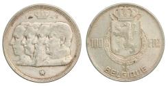 World Coins - Belgium, Silver 100 Francs 1948, Regency of Prince Charles, Brussels