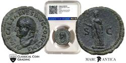 Ancient Coins - CCG Certified! Vespasian Ӕ As. Rome, AD 74.