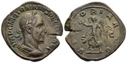 Ancient Coins - Trajan Decius, 249-251. Orichalcum Sestertius, Rome: Victory advancing left.
