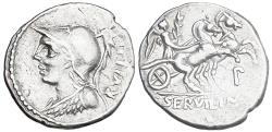 Ancient Coins - The Roman Republic. P. Servilius M. f. Rullus. AR Denarius (3.88gm). Rome, circa 100 BC.