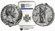 Ancient Coins - ★CCG-MS62★ Antoninus Pius (138-161). AE Denarius, Rome mint. c. 152-153 AD.
